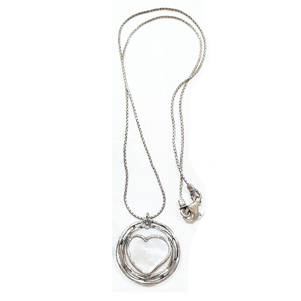 VTG Didae Shablool 925 Sterling Silver Mother of Pearl Heart Necklace - Picture 8 of 11